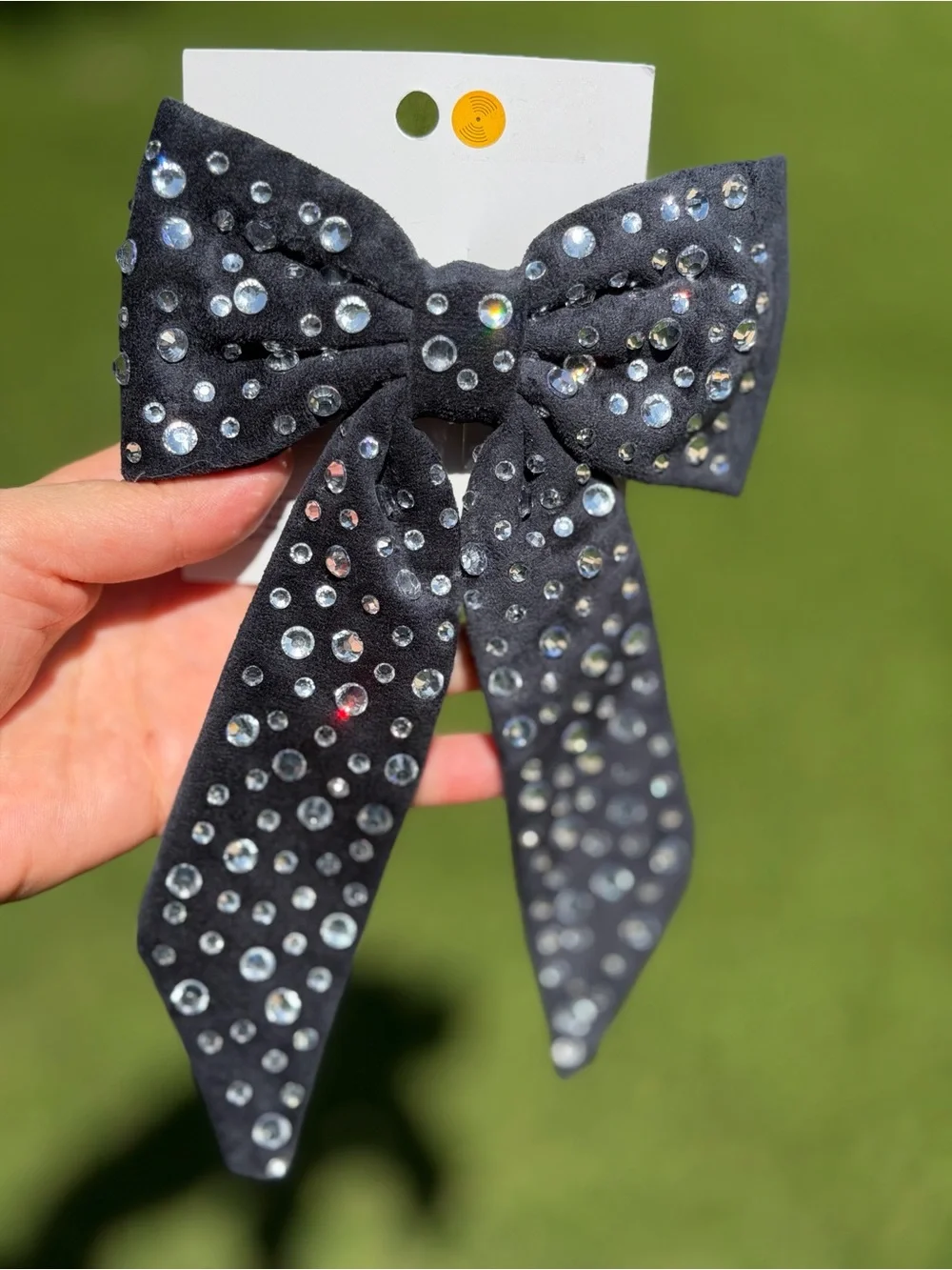H&M Black Bow Hair Clip with Clear Rhinestones